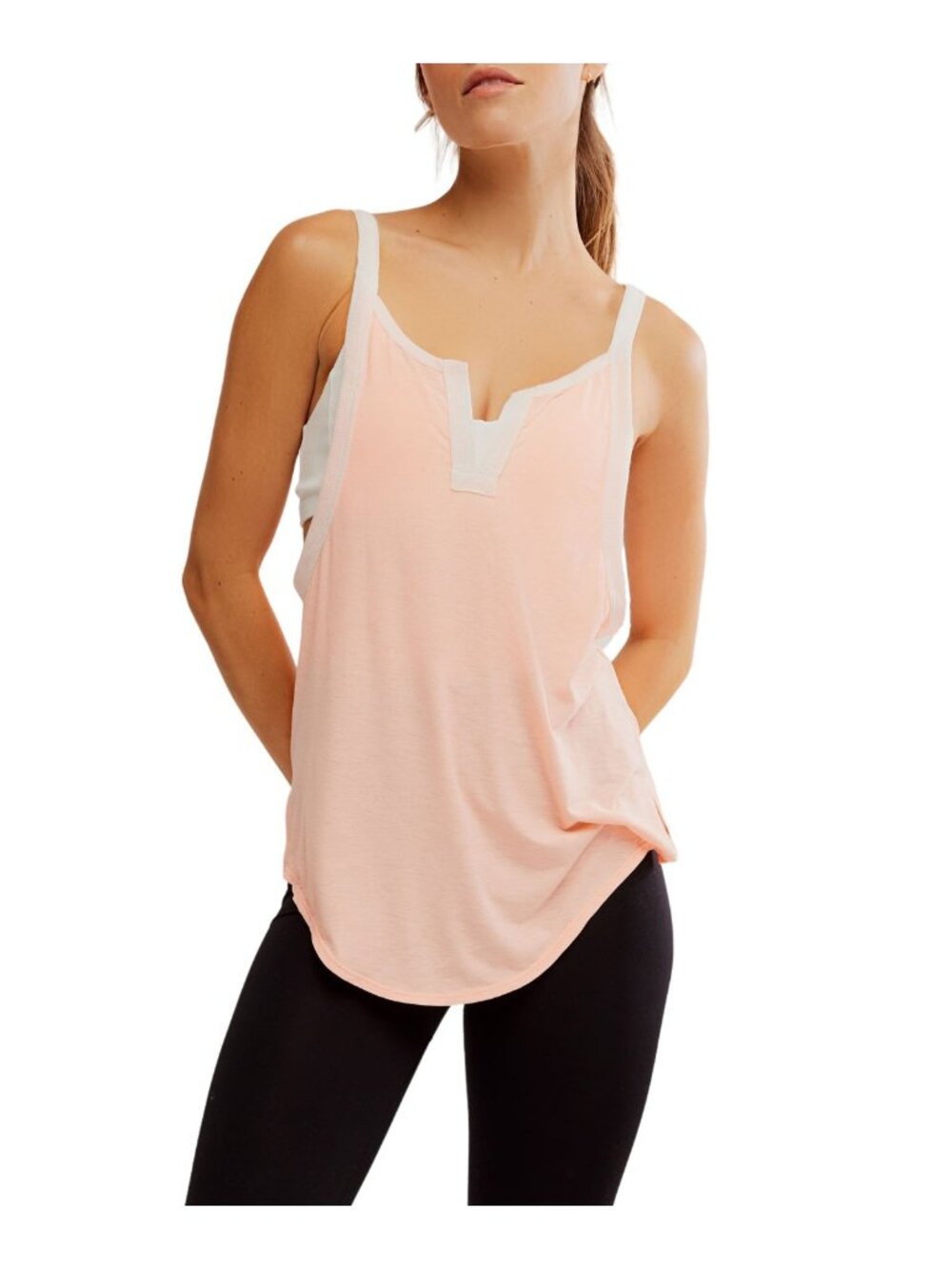 NWT FREE PEOPLE Batter Up Tank Pastel Peach Combo Shelf Bra Size XL